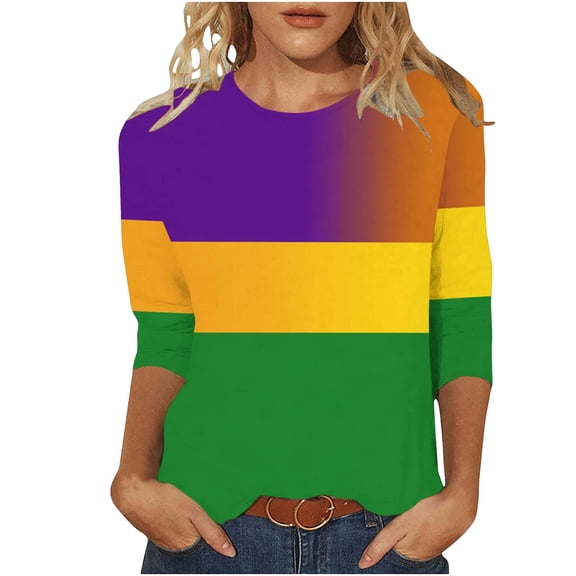 Levmjia Womens Tops Sweatshirts Loose Carnival Printed Long Sleeve Round Neck Casual Blouse Work Commute Home Relaxation Breathable Holiday Comfort Stretch Fit