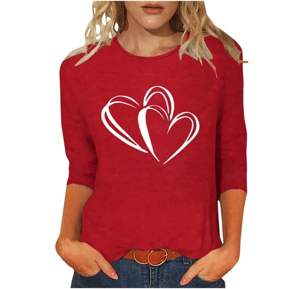 Levmjia Womens Tops Sweatshirts Round Neck Valentine Print Long Sleeve Solid Color Loose T-Shirt Breathable Comfortable Holiday Work Commute Home Casual Wear