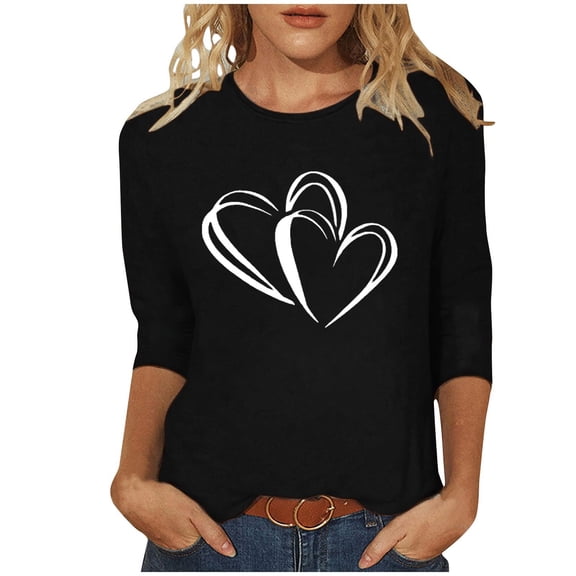 Levmjia Womens Tops Sweatshirts Round Neck Valentine Print Long Sleeve Solid Color Loose T-Shirt Breathable Comfortable Holiday Work Commute Home Casual Wear
