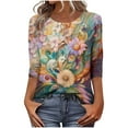 thumbnail image 1 of Levmjia Womens Tops Vintage Boho Floral Printed 3/4 Sleeve T Shirt Loose Casual Round Neck Blouse Pullover Polyester Comfortable All Season, 1 of 7