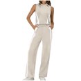 thumbnail image 1 of Levmjia Womens Two Piece Set Summer Casual Sleeveless High Neck Top Wide Leg Pants Solid Color Outfit Comfortable Polyester Vacation Beach Travel, 1 of 5