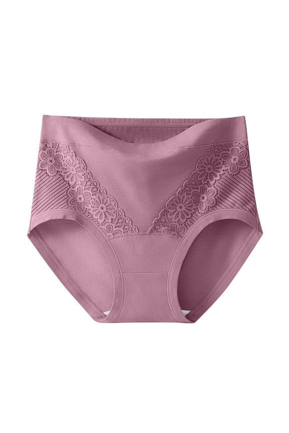 Womens Underpants Floral Printed Briefs Lace Trim No Show Seamless Cotton High Waisted Panties Breathable Underpants For Sleep Period And Daily Wear
