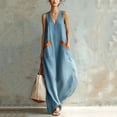 thumbnail image 1 of Levmjia Womens V Neck Maxi Dress With Contrast Pockets Loose Fit A Line Flowy Sleeveless Casual Long Dress Lightweight Breathable Solid Color Beach Vacation Daily Wear, 1 of 8