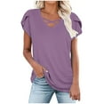 thumbnail image 1 of Levmjia Womens V Neck Tops Short Sleeve Casual Basic Solid Color Cotton Slim Fit Summer Work Vacation Yoga Comfortable Stretchy Blouse Tee Shirt, 1 of 7