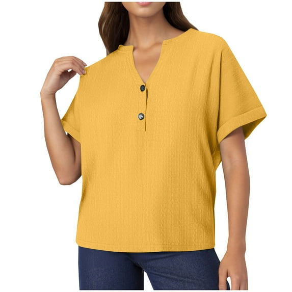 Levmjia Womens V Neck Tops Short Sleeve Summer Casual Basic Solid Color Cotton Slim Fit Work Vacation Yoga Pullover