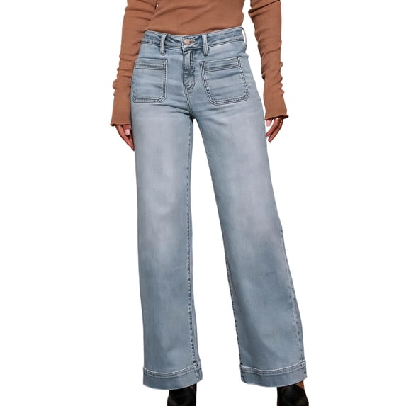 Levmjia Womens Wide Leg Pants Jeans Straight Yoga Trousers High Waisted Soft Solid Color Casual Comfortable Elastic Waistband Tummy Control Vintage Work Office Home