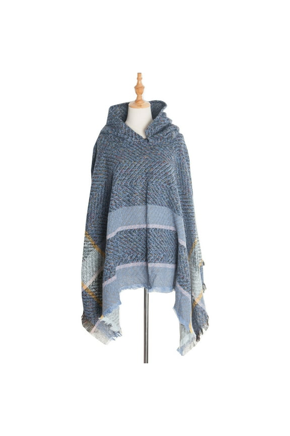 Womens Winter Cape Cloak Warm Fleece Hooded Warm Fishbone Pattern Hooded Shawl Pullover Elegant Dressy Outerwear For Holiday Festive