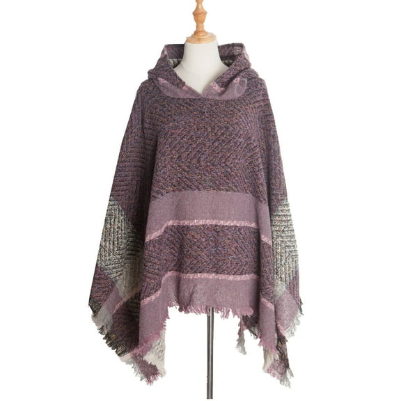 Levmjia Womens Winter Cape Cloak Warm Fleece Hooded Warm Fishbone Pattern Hooded Shawl Pullover Elegant Dressy Outerwear For Holiday Festive