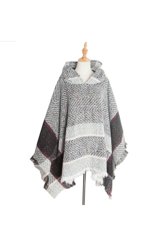 Womens Winter Cape Cloak Warm Fleece Hooded Warm Fishbone Pattern Hooded Shawl Pullover Elegant Dressy Outerwear For Holiday Festive