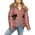 thumbnail image 1 of Levmjia Womens Winter Hooded Jacket Pure Color Fashion Faux-Fur Collar Down Short Puffer Coat Warm Zippered Pockets Windproof Outdoor Commuter Travel Casual, 1 of 8