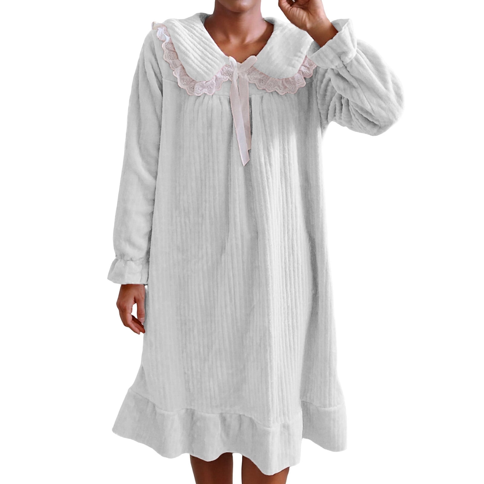 Levmjia Womens Winter Nightgown Long Sleeve Flannel Bow Princess Style  Sleepwear Soft Warm Comfortable Night Dress For Home Relaxation Sleep -  Walmart.com