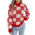 thumbnail image 1 of Levmjia Womens Winter Sweater Casual Long Sleeve Acrylic Pullover Fashion Casual Round Neck Plaid Color Matching Head Ruffled Comfortable Wear Tops, 1 of 9