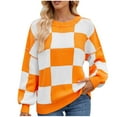 thumbnail image 1 of Levmjia Womens Winter Sweater Casual Long Sleeve Acrylic Pullover Fashion Casual Round Neck Plaid Color Matching Head Ruffled Comfortable Wear Tops, 1 of 7