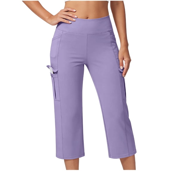 Levmjia Womens Yoga Pants 3/4 Length Workout High Waisted Leggings with Pockets Button Detail Soft Stretchy Polyester for Exercise Gym Running Casual Wear