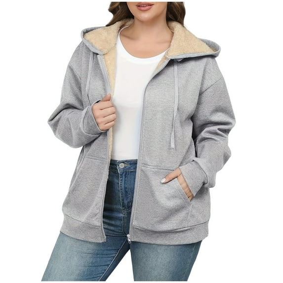 Levmjia Womens Zip Up Hoodies Fluffy Sweater Coat Winter Warm Thickened Solid Color Jackets With Pockets Casual Oversized Sweatshirts For Outdoor Travel Plus Size
