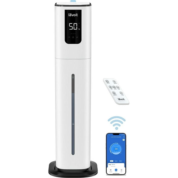 Levoit 10L Smart Tower Humidifier for Large Rooms, Top-Fill Tank, Up to 100-Hour Runtime, White