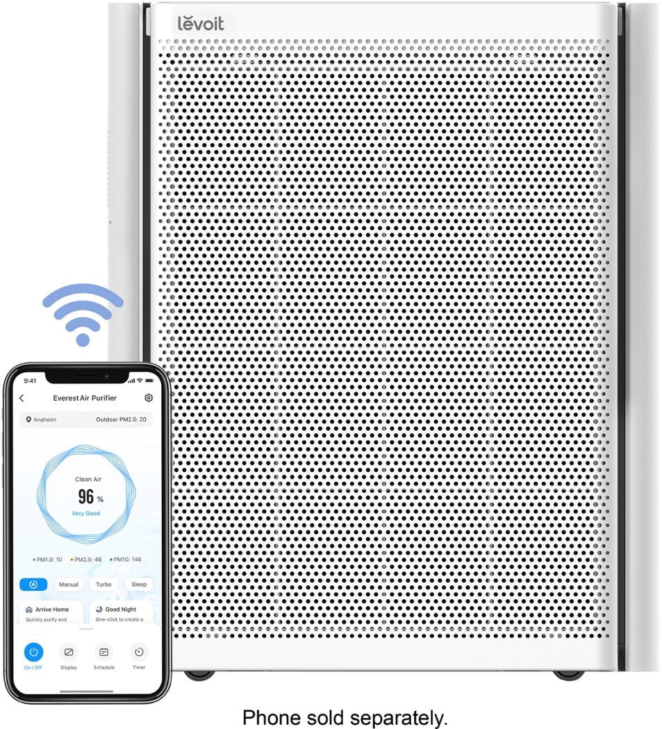Levoit Air Purifier for Extra-Large Rooms (1395 Sq. Ft), Smart Air Cleaner with PM1/PM2.5/PM10 Monitor, EverestAir™, White / Black