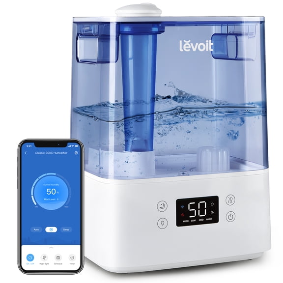 Levoit Cool Mist Humidifier for Room, Smart Top Fill with Nightlight, 6L, LUH-A601S-BUSR,Blue