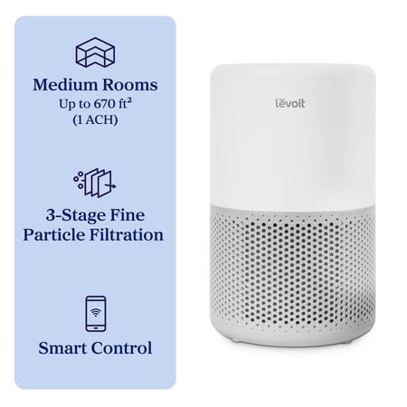Levoit Core 200S-P 670 Sq Ft 3-Stage Filtration Smart Air Purifier, Gray