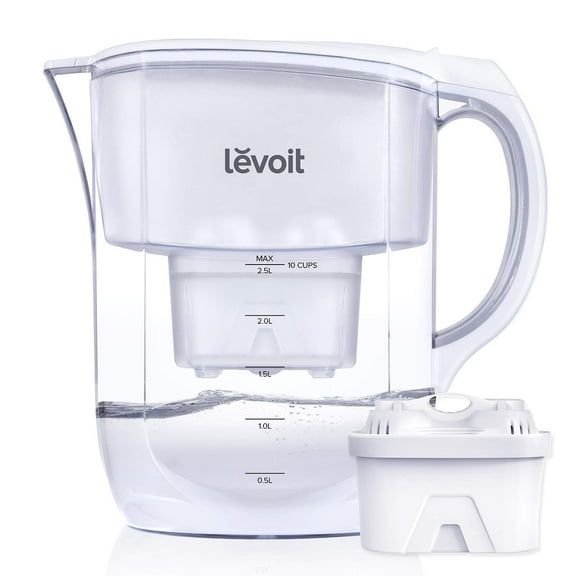Levoit LV110WP Water Filter Pitcher for Tap and Drinking Water with 1 Standard Filter, Lasts 2 Months, 10 Cups Capacity, BPA Free, White