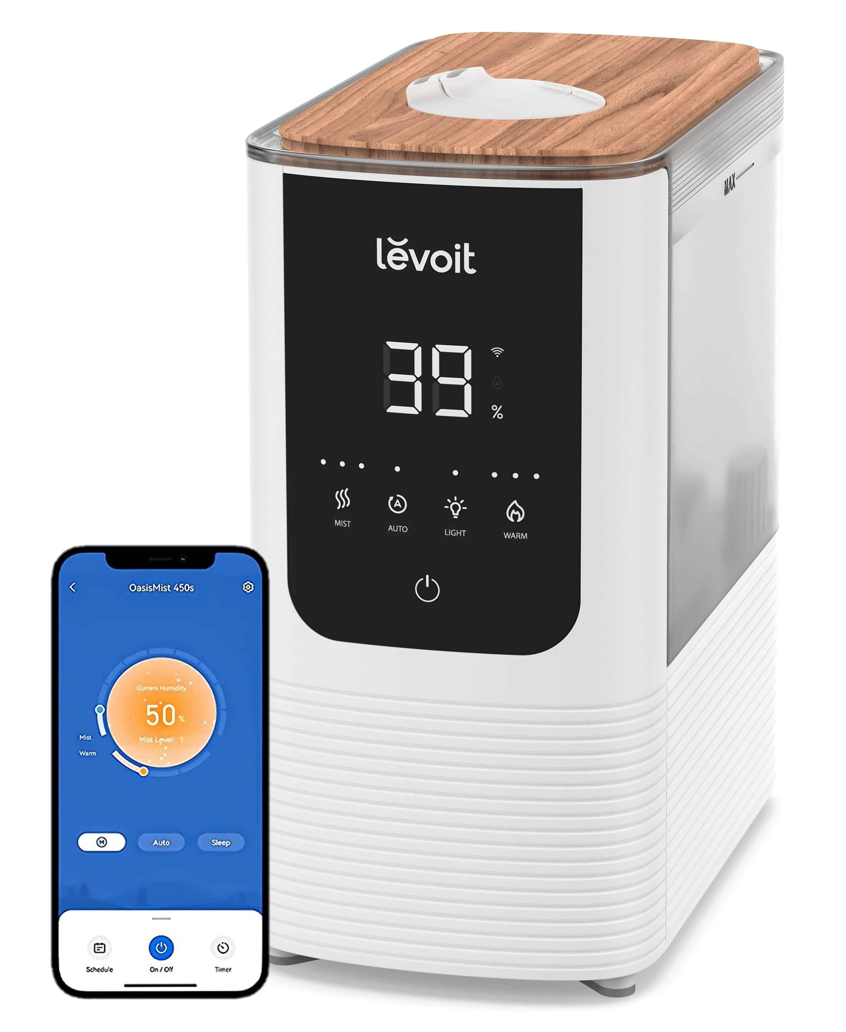 Levoit Smart Cool and Warm Mist Top Fill Humidifier with Aromatherapy, 4.5L, OasisMist LV450S