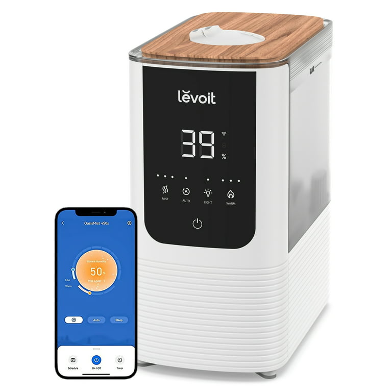 Levoit Smart Cool and Warm Mist Top Fill Humidifier with Aromatherapy,  4.5L, OasisMist LV450S, Wood