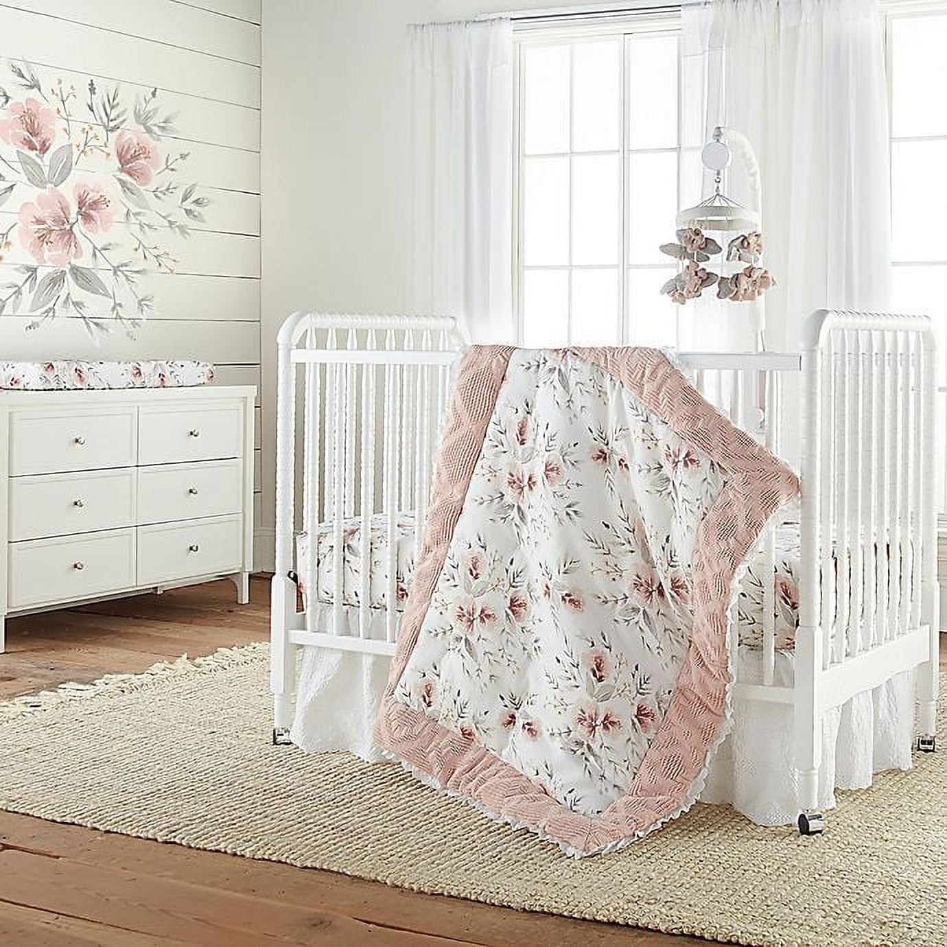 Levtex Baby Adeline 4-Piece Crib Set Blush Pink, White, Grey