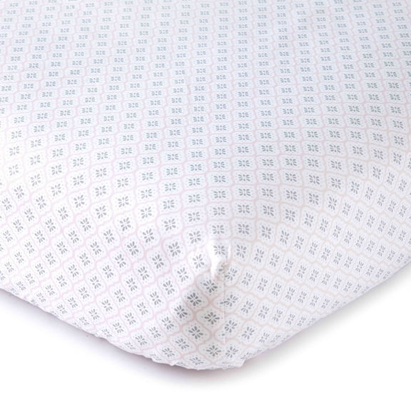 Levtex Baby - Elise Crib Fitted Sheet - Fits Standard Crib and Toddler Mattress - Floral Ogee Pattern - Pink, Grey and White - Nursery Accessories - 100% Cotton