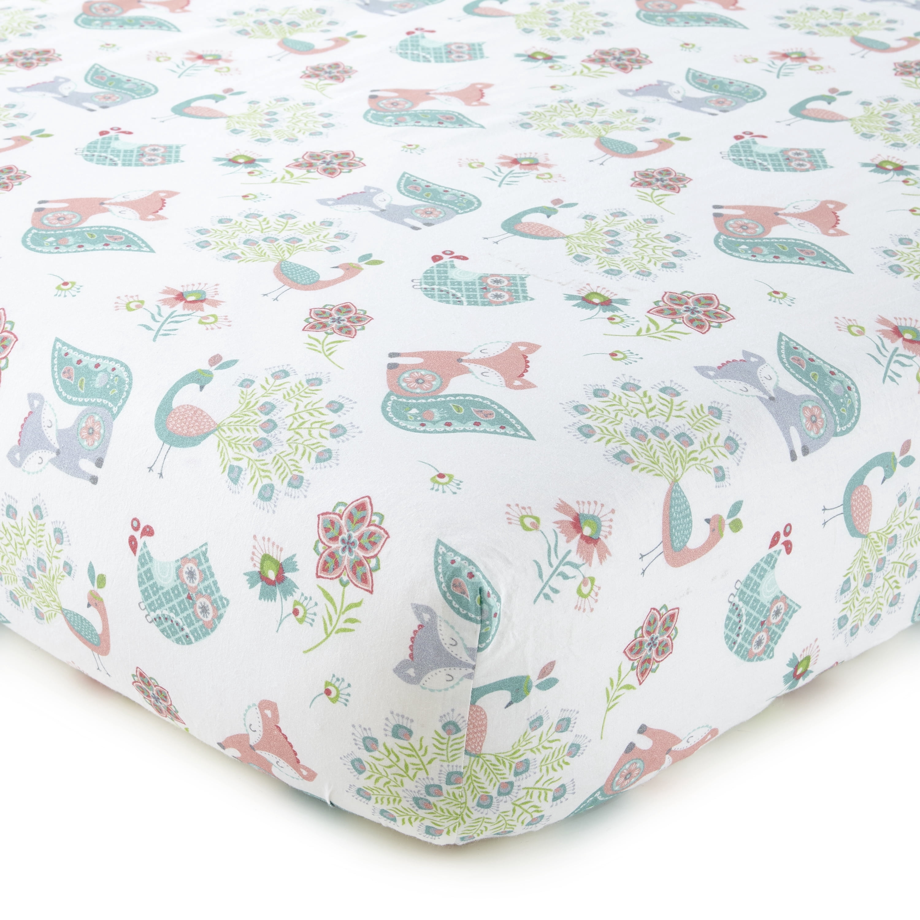 Levtex Baby - Fiona Crib Fitted Sheet - Fits Standard Crib and Toddler Mattress - Floral Ogee Pattern - Pink, Teal, White - Nursery Accessories - 100% Cotton