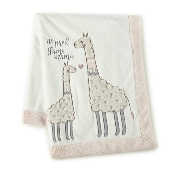 Levtex Baby - Imani Plush Blanket - Appliqued and Embroidered Llamas - Cream, Taupe, Grey, Pink - Nursery Accessories - Blanket Size: 30 x 40 in.