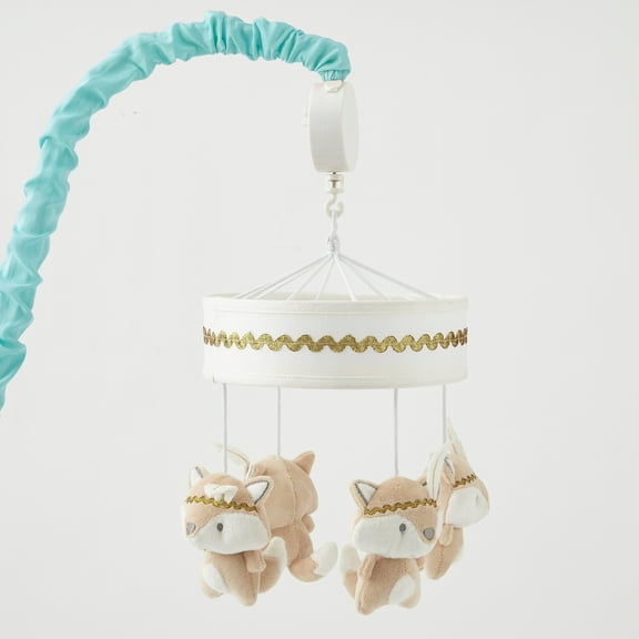 Levtex Baby - Little Feather Musical Rotating Baby Crib Mobile - Plush Foxes - Cream, Gold, Tan - Nursery Accessories