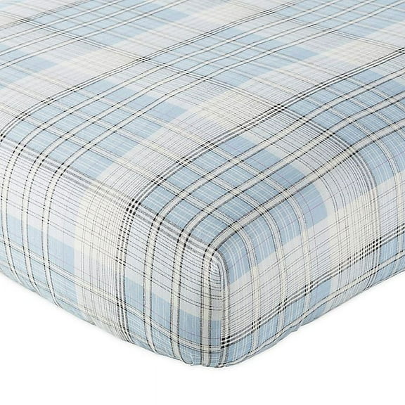 Levtex Baby - Logan Crib Fitted Sheet - Fits Standard Crib and Toddler Mattress - Classic Plaid - Blue, Navy and White - Nursery Accessories - 100% Cotton