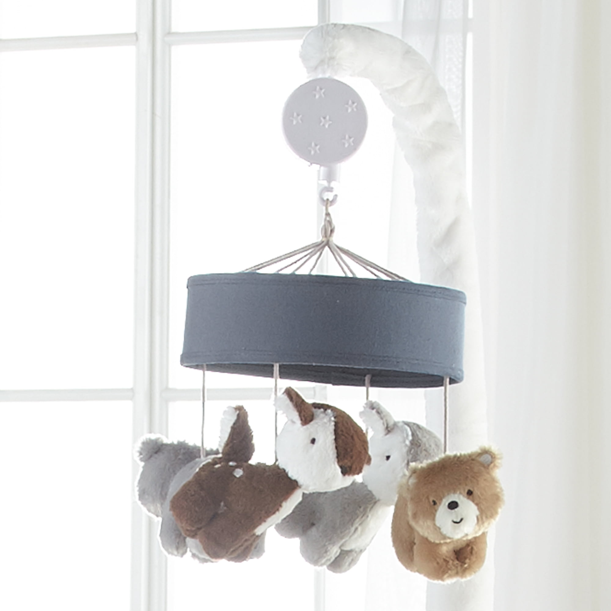 Levtex Baby - Logan Musical Rotating Baby Crib Mobile - Plush Bears and Deer - Grey, Taupe, Brown, Navy and White - Nursery Accessories