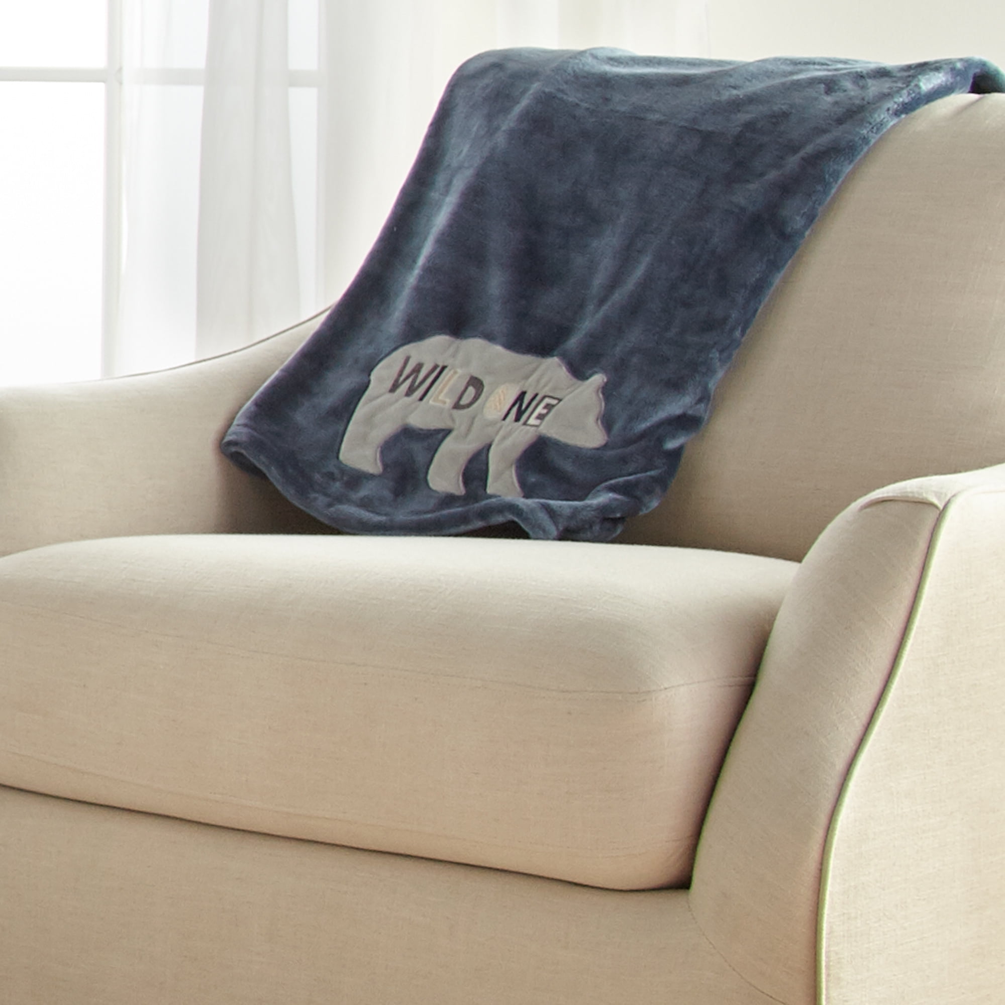 Navy Blue Polyester Baby Blanket with Bear Applique
