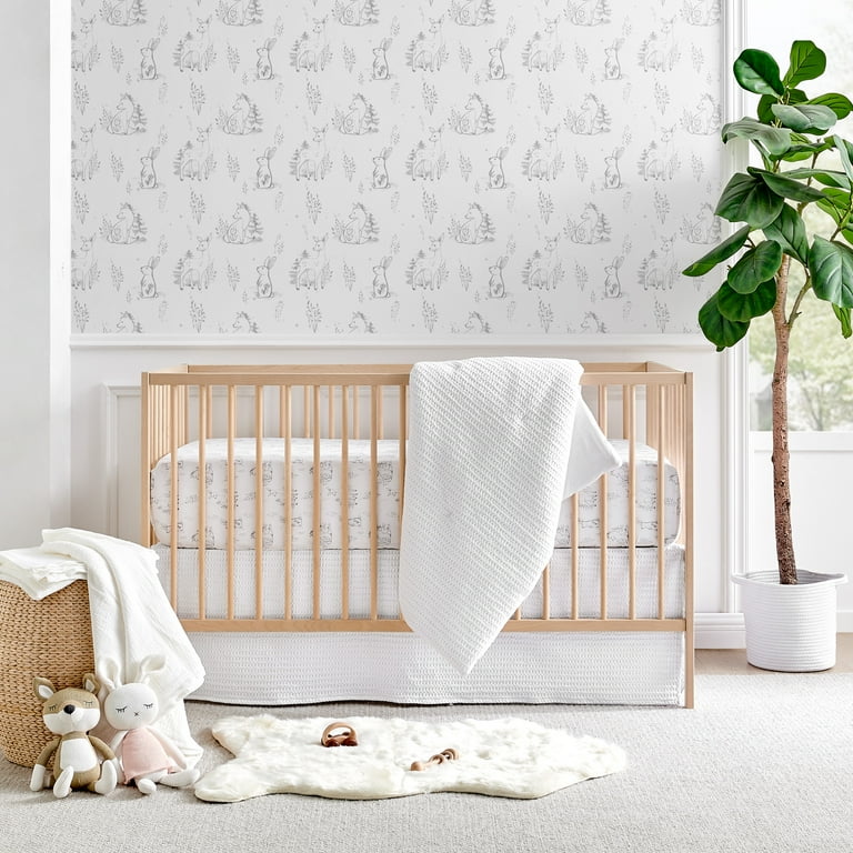 Levtex Baby Mills Waffle Crib Bed Set Baby Nursery Set White White Textured Waffle 4 Piece Set Includes Quilt Fitted Sheet Dust Ruffle and Rope Basket Walmart