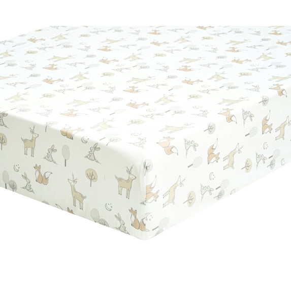 Levtex Baby - Mills Waffle Crib Fitted Sheet - Fits Standard Crib and Toddler Mattress - Forest Animals - Taupe, Grey and White - Nursery Accessories - 100% Cotton