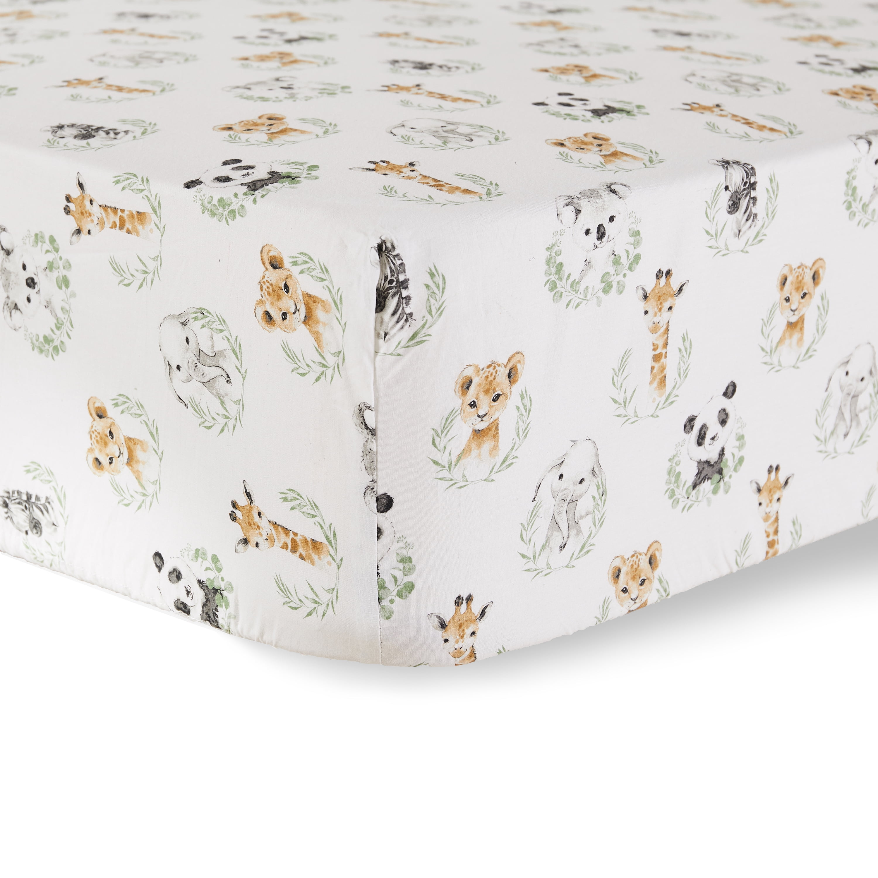 Levtex Baby - Mozambique Crib Fitted Sheet - Fits Standard Crib and Toddler Mattress - Jungle Babies - Grey, Charcoal, Taupe, Green, Cream - Nursery Accessories - 100% Cotton