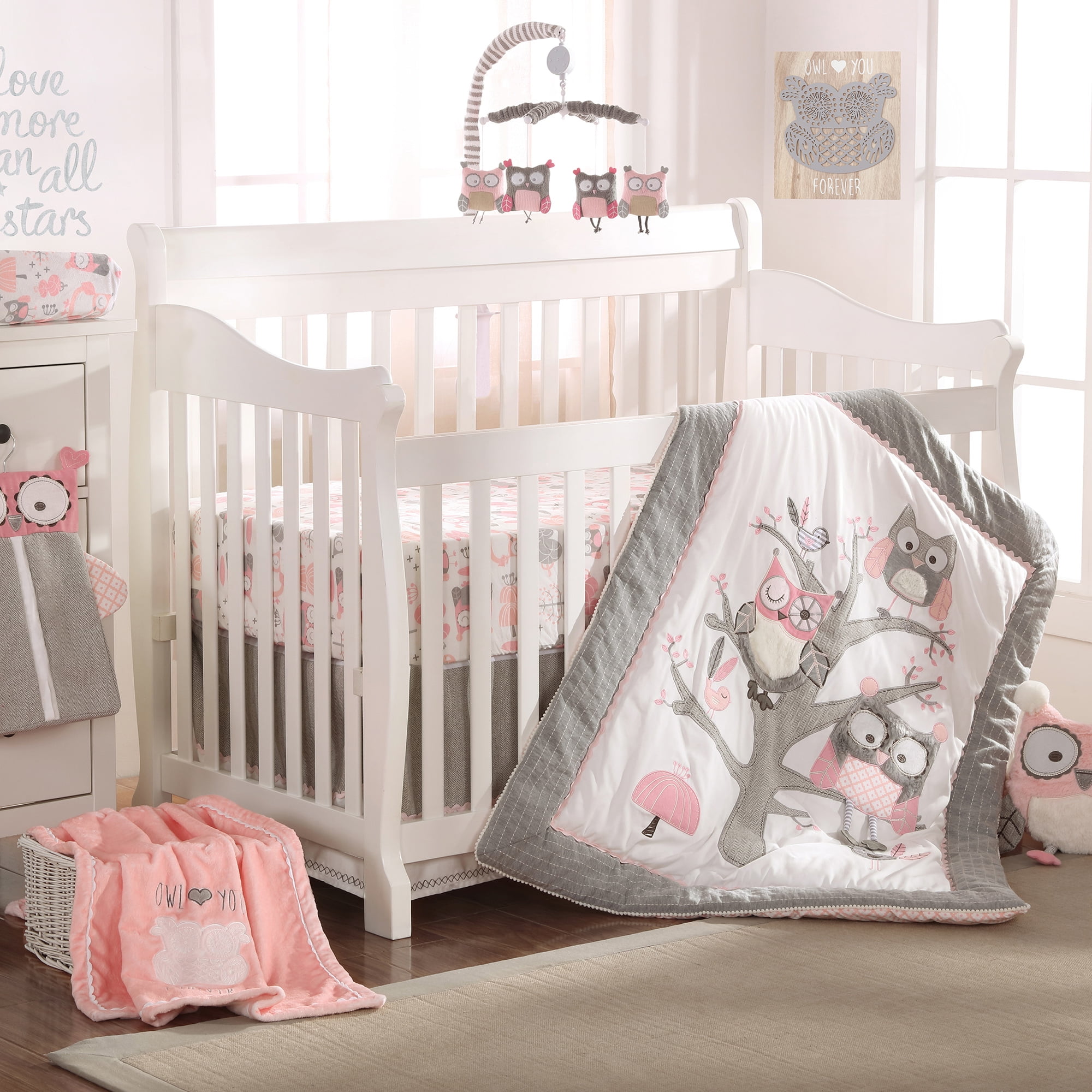 Levtex Baby Night Owl 5 Piece Crib Bedding Set - Pink