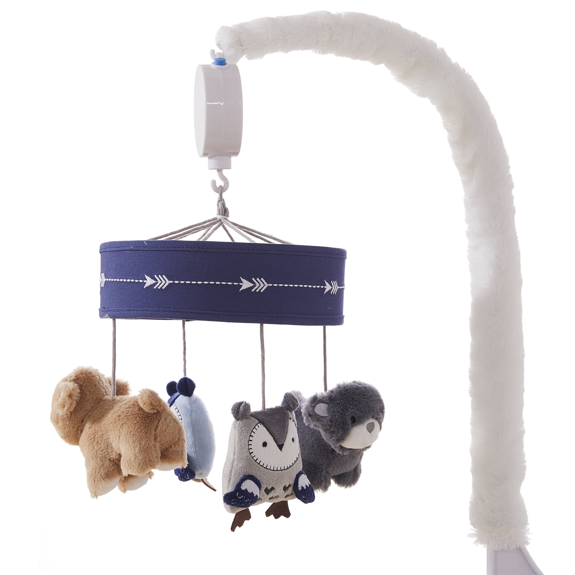 Levtex Baby - Rowan Musical Rotating Baby Crib Mobile - Plush Bears and Owls - Grey, Blue, Navy, Tauper, White - Nursery Accessories