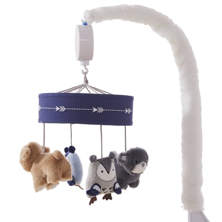 Levtex Baby - Rowan Musical Rotating Baby Crib Mobile - Plush Bears and Owls - Grey, Blue, Navy, Tauper, White - Nursery Accessories