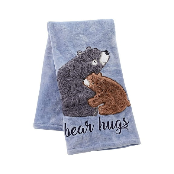 Levtex Baby - Rowan Plush Blanket - Appliqued and Embroidered Bears on Blue Plush - Blue, Brown, Black - Nursery Accessories - Blanket Size: 30 x 40 in.