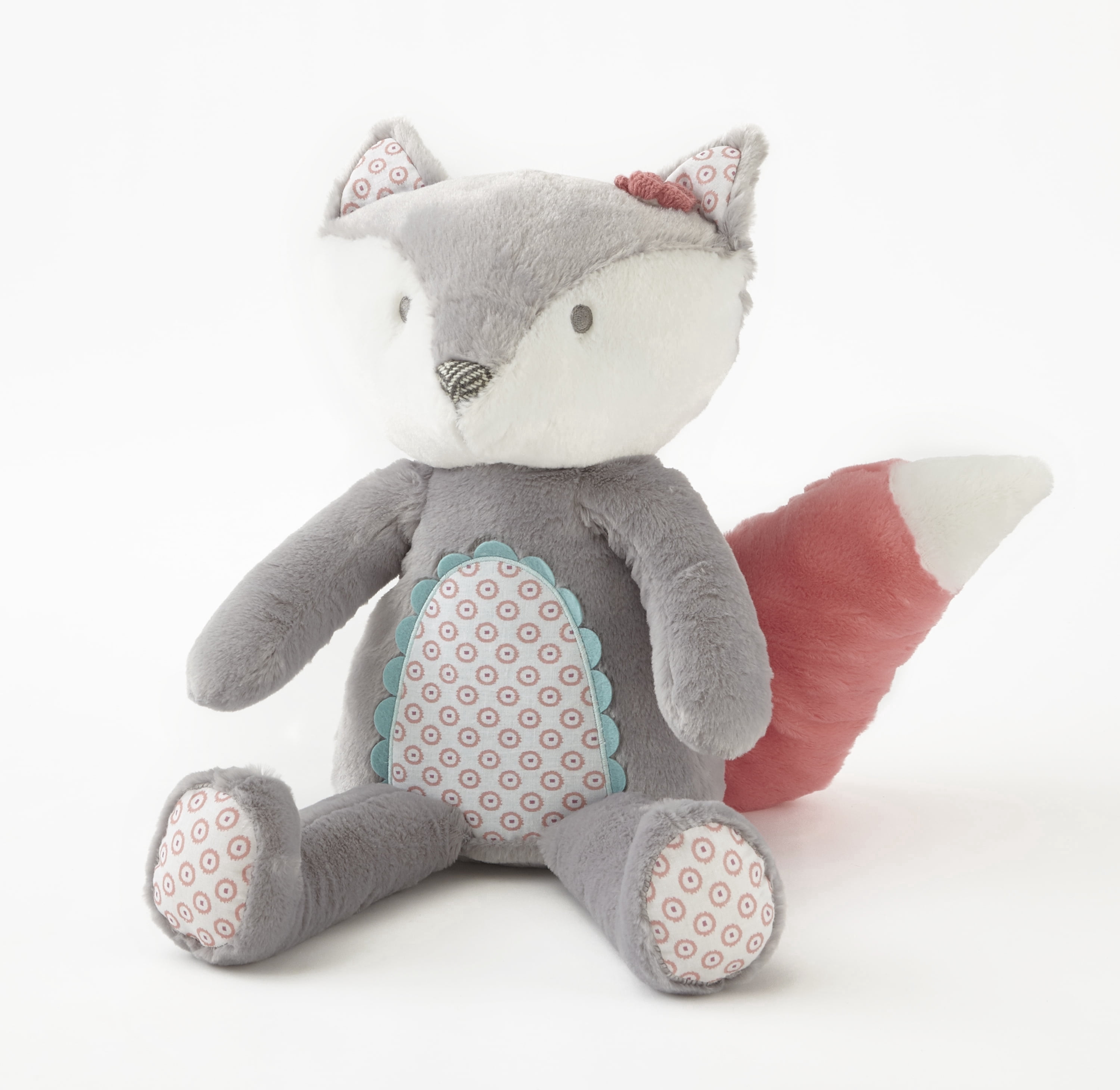 Levtex Baby - Fiona Stuffed Toy -  Fox - Grey, White, Pink, and Teal  -  Nursery Accessories - Size:  5 x 20 in.