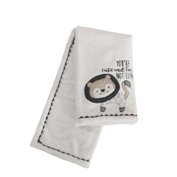 Levtex Baby - Tanzania Plush Blanket - Appliqued and Embroidered Lion on Cream Plush - You're Cute And I'm Not Lion - Cream, Tan and Charcoal - Nursery Accessories - Blanket Size: 30 x 40 in.