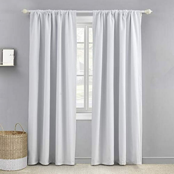 Levtex Baby - White Blackout Drape Panel - Window Panel with Rod Pocket - One Curtain Panel 84 inch Length - White Blue - 55% Cotton/45% Polyester - Blackout Poly Liner