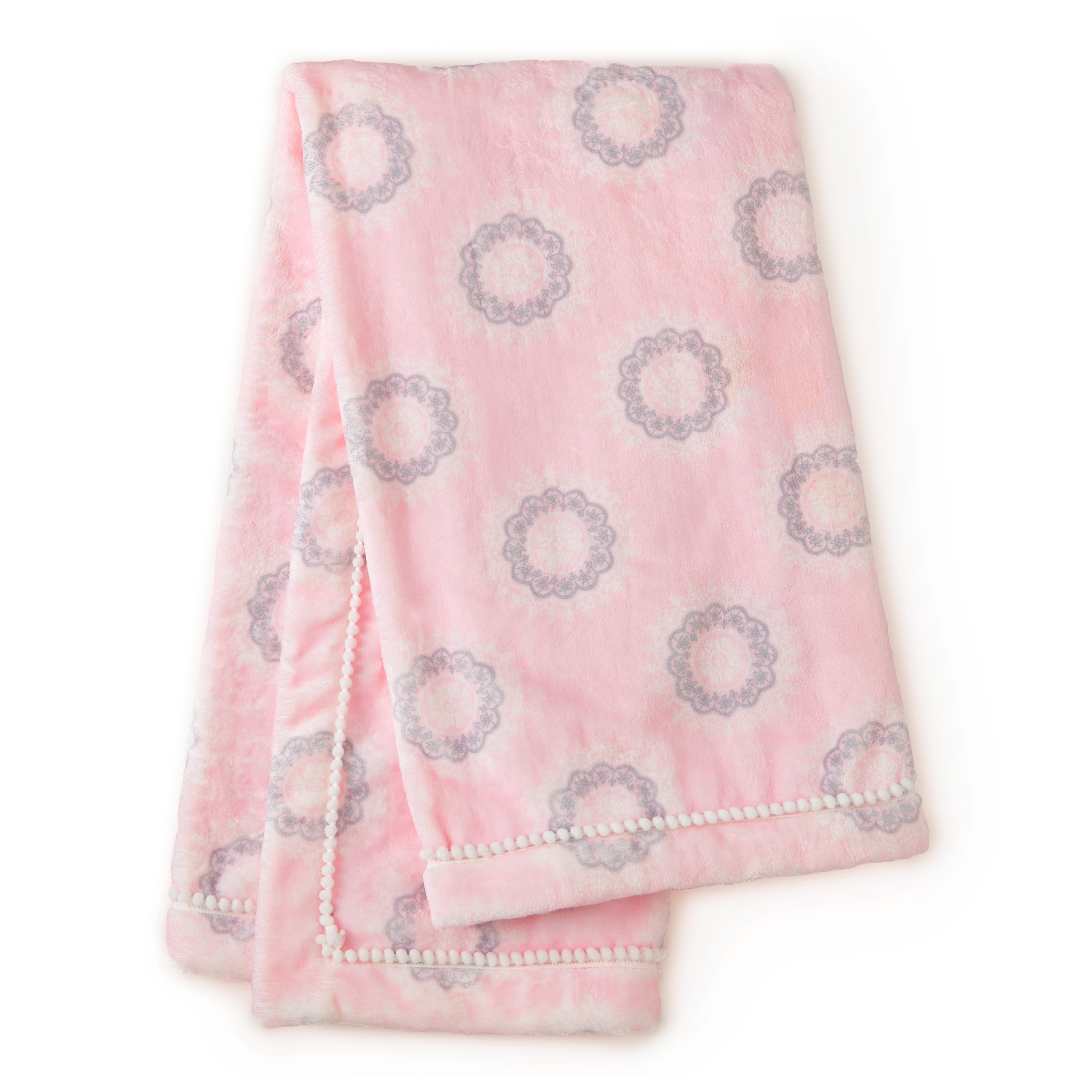 Levtex Baby Willow Plush Baby Blanket Girls Pink and White Medallions
