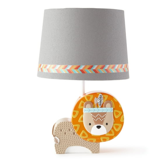 Levtex Baby - Zambezi Table Lamp - Lion - Taupe and Orange with Grey Shade and Multicolored Accents - Nursery Lamp - Base And Shade - Nursery Accessories - Measurements: 22 in. high and 6 in. diameter