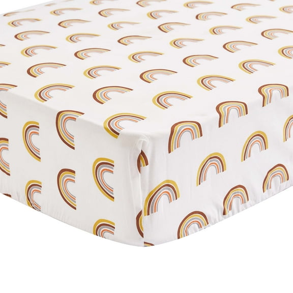 Levtex Baby - Zuma Crib Fitted Sheet - Fits Standard Crib and Toddler Mattress - Rainbows - Brown, Ochre, Grey and Cream - Nursery Accessories - 100% Cotton