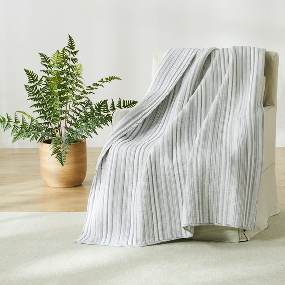 Levtex - Bondi - Quilted Throw - 50x60in. - Stripes - Grey and White Pattern - Cotton Fabric