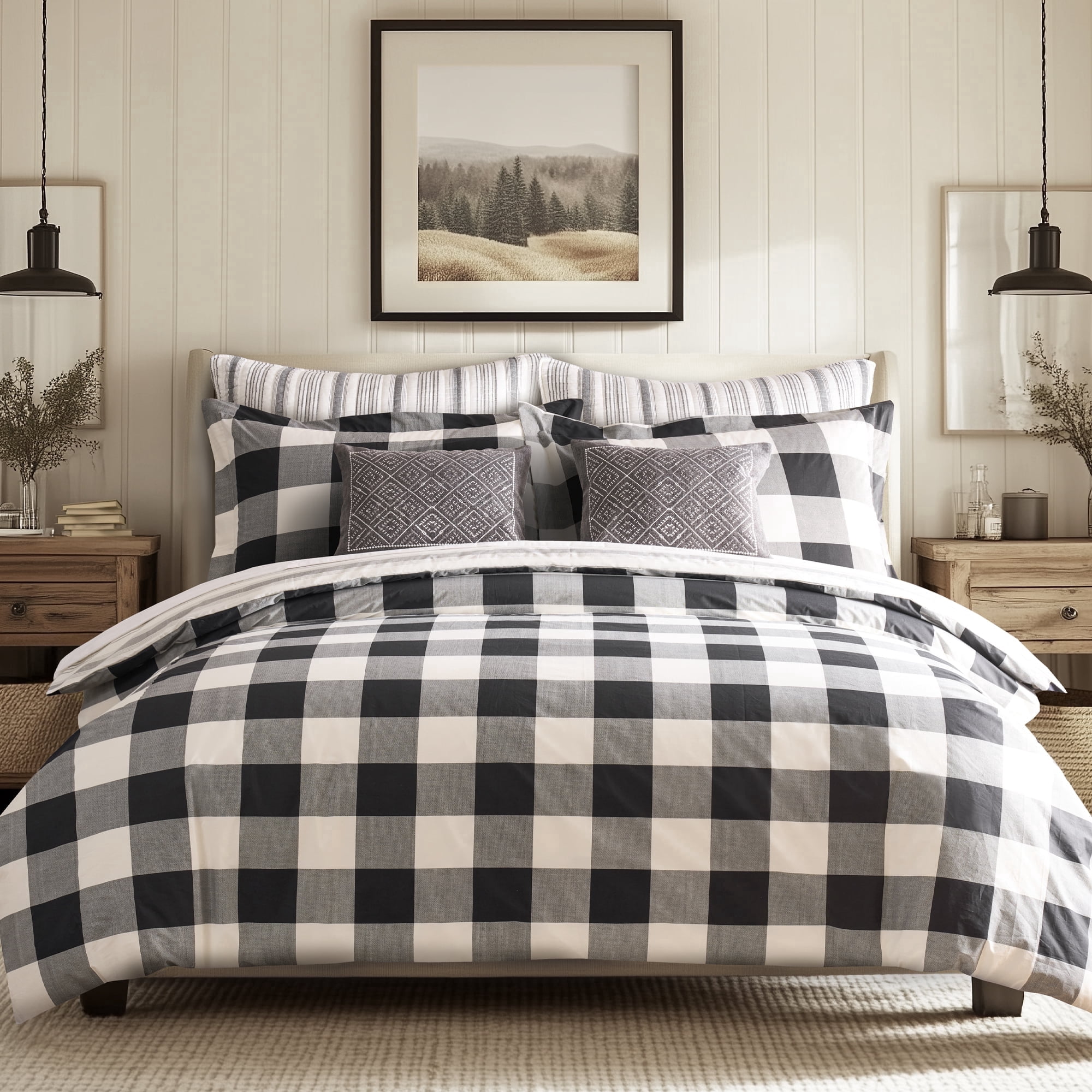 Levtex Home - Camden Duvet Cover Set - King/Cal King Duvet Cover + Two Standard Pillowcases - Buffalo Check in Black and Cream - Duvet Cover Size (106 x 94 in.) and Pillowcase Size
