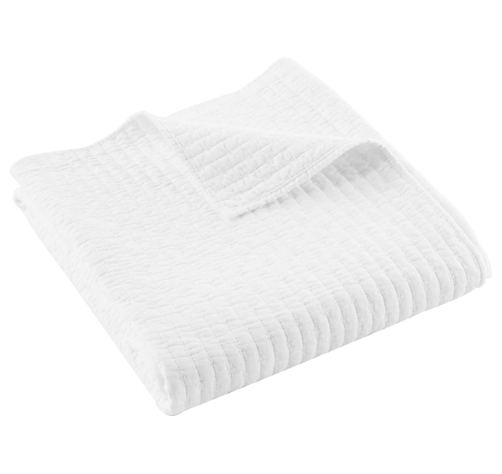 White Cotton Reversible Quilted Throw Blanket